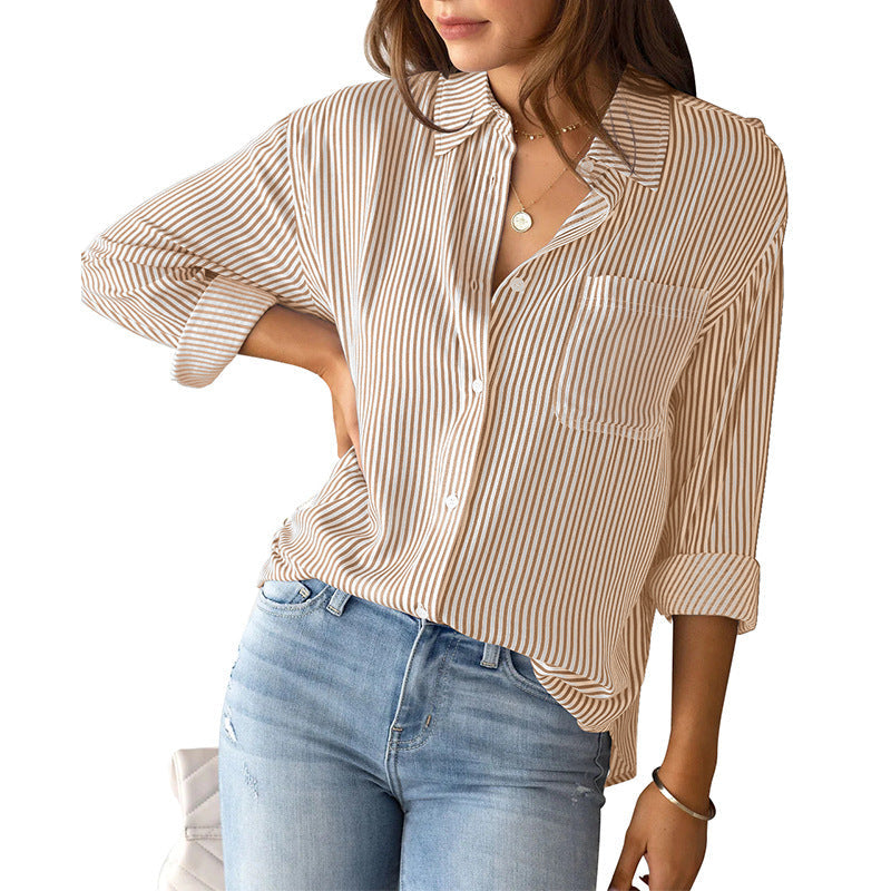 Striped Loose Casual Long Sleeves Shirt For Women Limorista