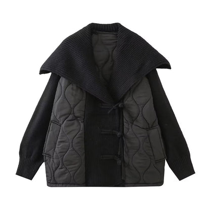 European And American Fashion Casual Loose Sailor Collar Patchwork Knitting Coat Limorista