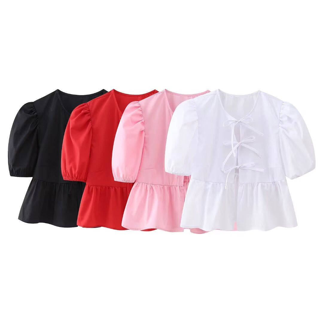 Bow Tie Puff Sleeve Top Limorista