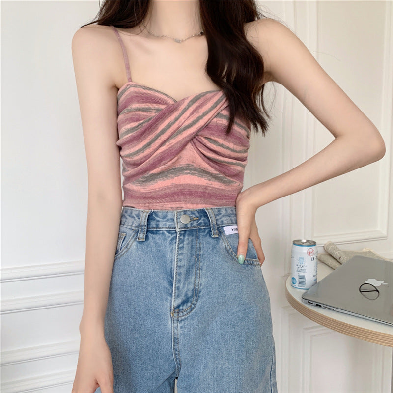 Striped Small Sling Outer Vest Women&