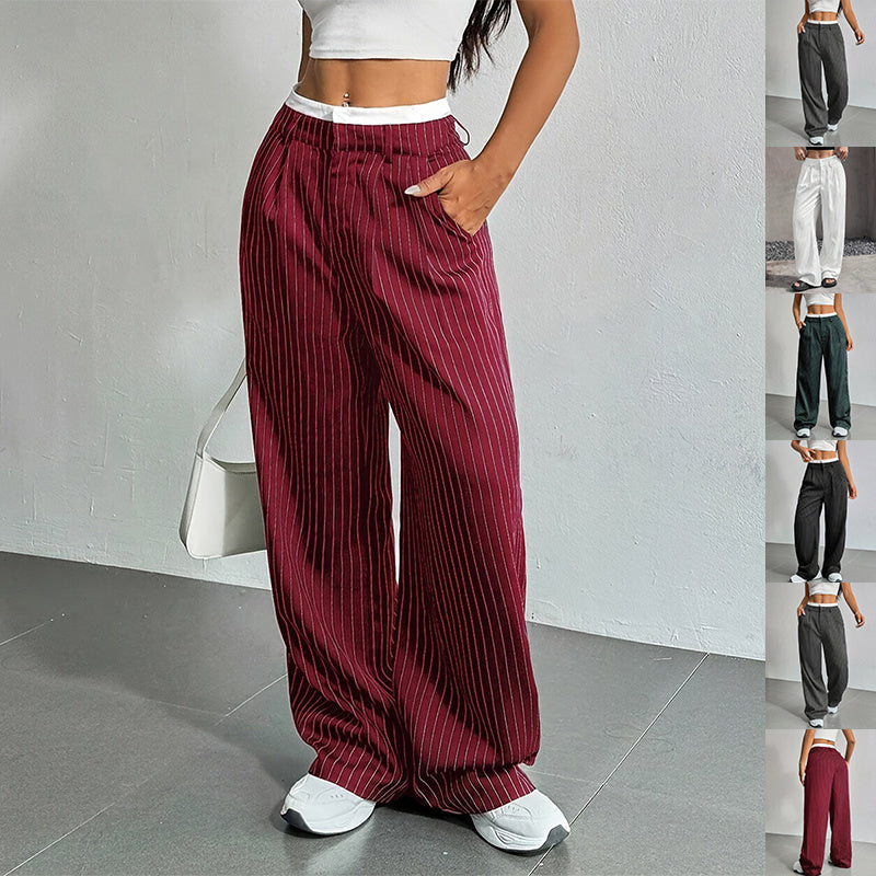 Stripe Printed Trousers Fashion High Waist Straight Leg Pants With Pocket Zipper Casual Suit Pants For Women Limorista