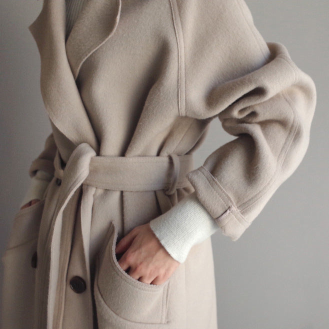 Korean Style Temperament Mid-length Over-the-knee Double-sided Cashmere Woolen Coat Limorista
