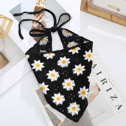 Girl Checker Crochet Triangle Scarf Headband Knitted Flower Limorista