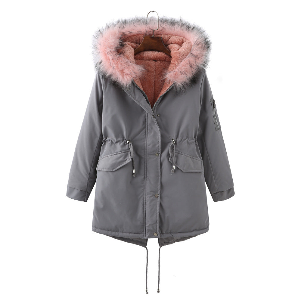 Winter Clothing Fleece-lined Thickened European Size Cotton-padded Coat Limorista