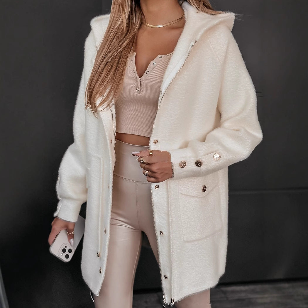 Fashion Drawstring Belt Zip Hooded Jacket Limorista