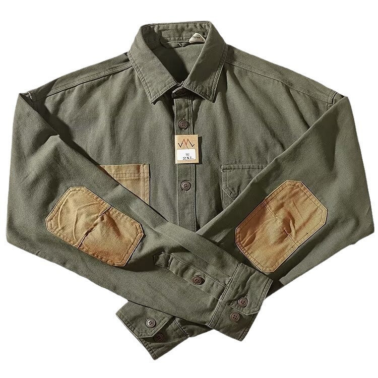 Men Clothing Sleeve Stick Cloth Washed Cotton Long-sleeved Shirt Men&