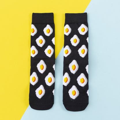 Avocado Chips Egg Fun Patchwork Color Medium Tube Cotton Socks Female Limorista