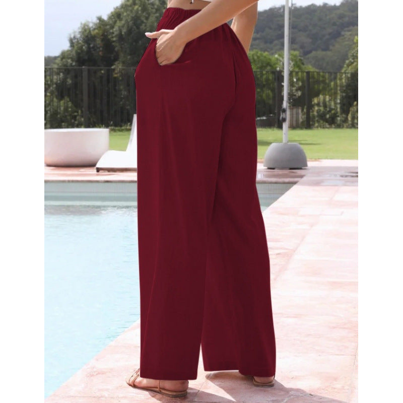 Loose Casual Pocket Drawstring Wide-leg Pants For Women Limorista