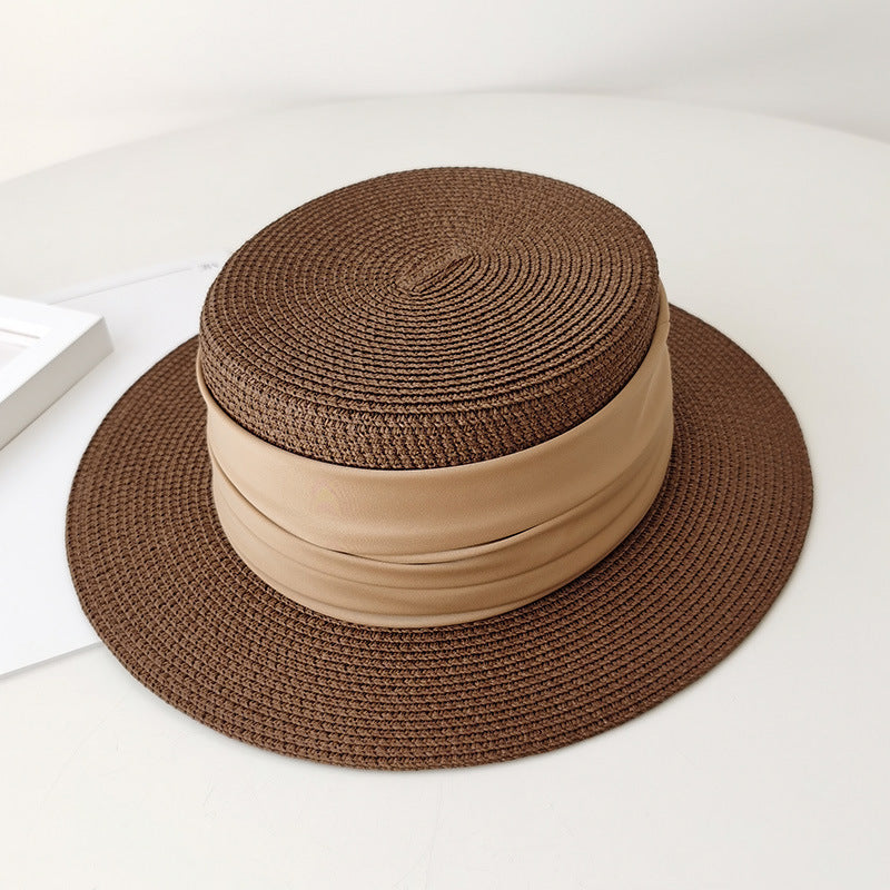 Flat Straw Hat French Woven Top Hat Seaside Beach Vacation Sun Shade Limorista