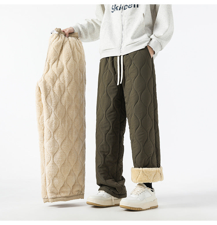 Retro Rhombus Thickened Cotton Pants Men And Women Warm Straight-leg Pants Limorista