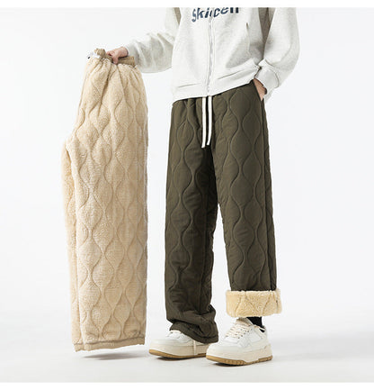 Retro Rhombus Thickened Cotton Pants Men And Women Warm Straight-leg Pants Limorista