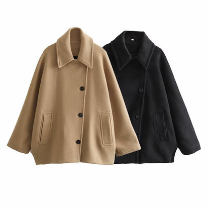 Winter Wool Blend Short Batwing Sleeve Woolen Overcoat Coat Limorista