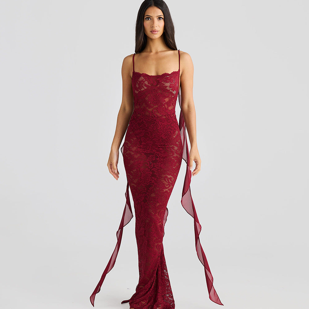 Solid Color Backless Slim Fit Sling Dress Women Limorista