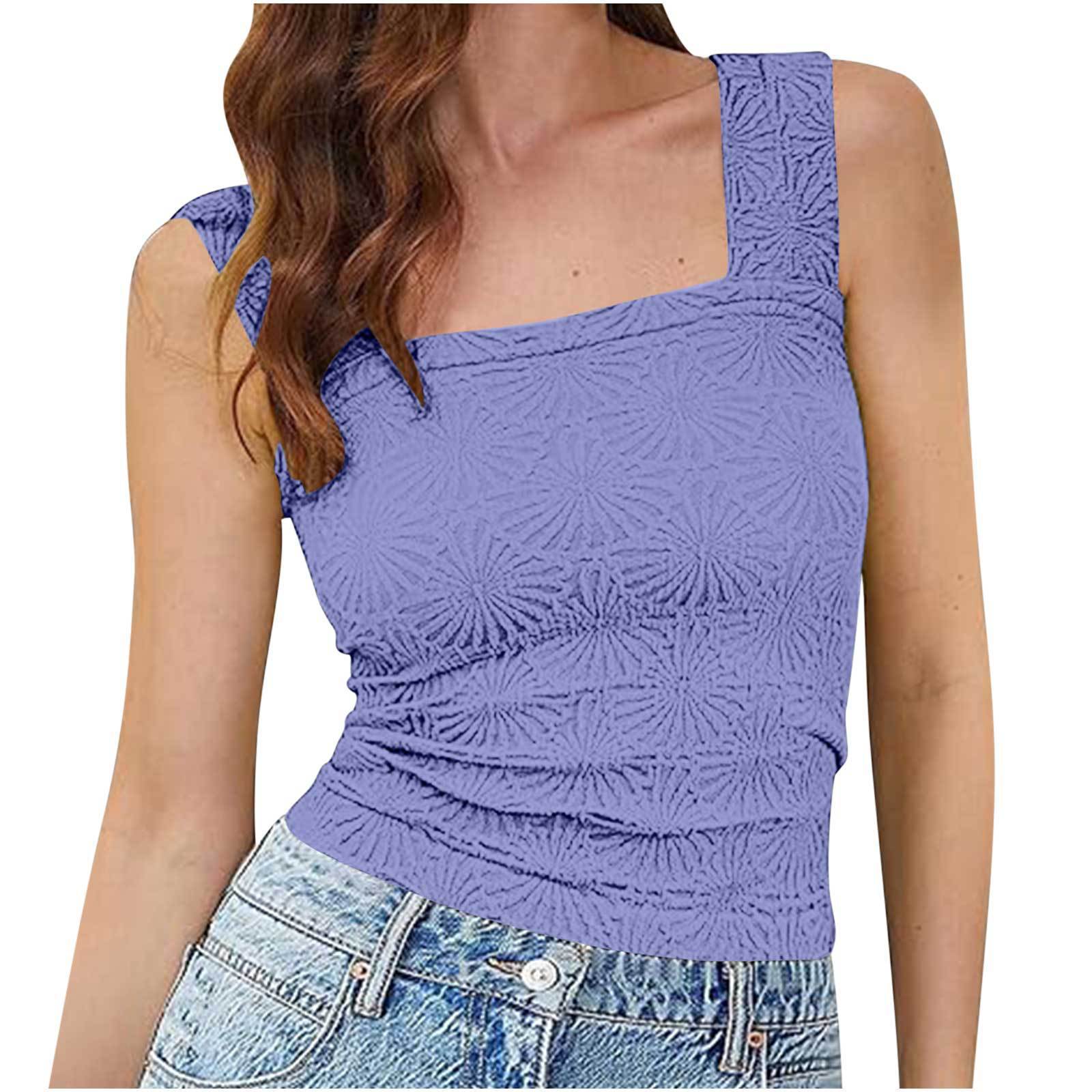 New Slim Fit Square Neck Vest Summer Fashion Jacquard Sleeveless Top For Women Clothing Limorista