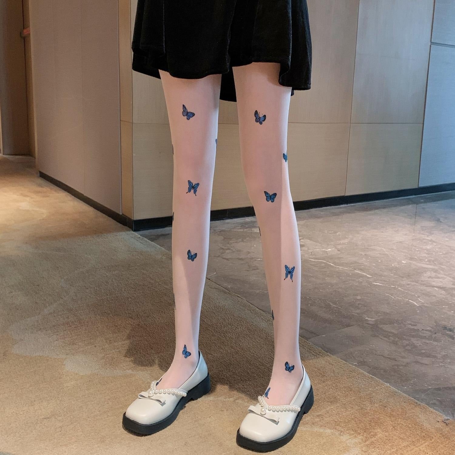 Blue Bowknot Stockings Women&