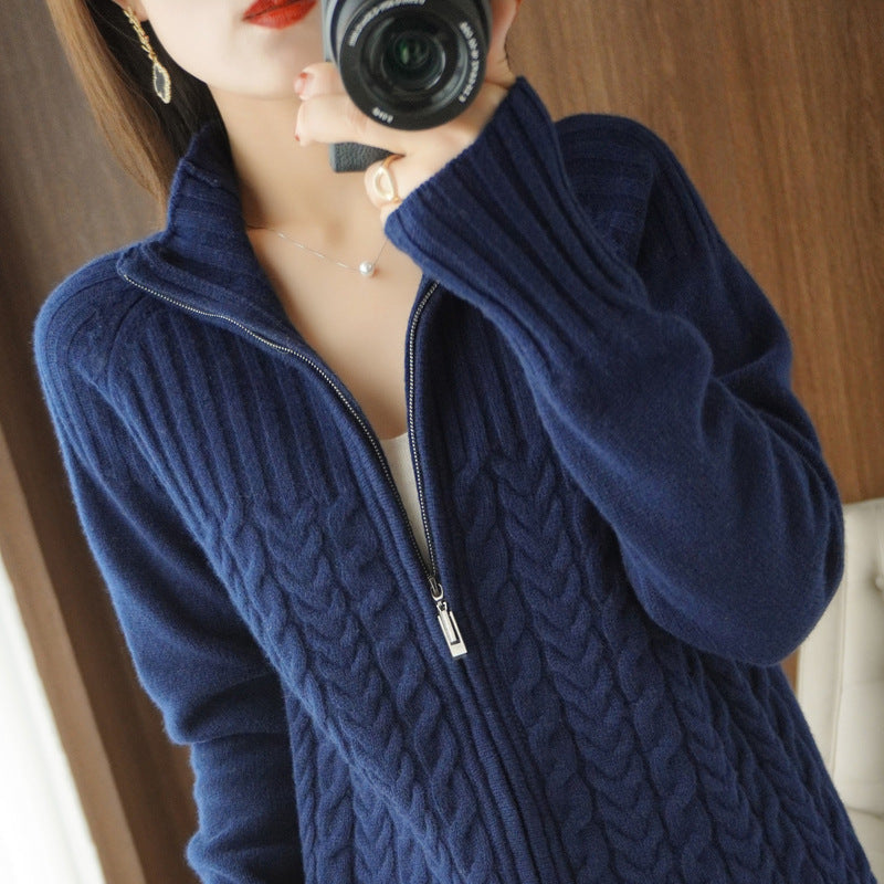 Women Autumn And Winter New High Neck Loose Twisted High Neck Short Zipper Top Fashion Limorista