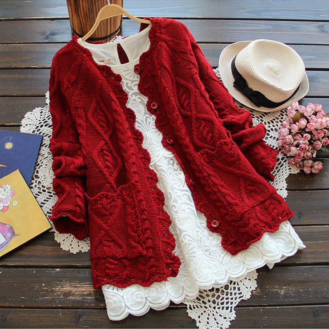 Solid Color Buttons Knitted Coat For Women Limorista