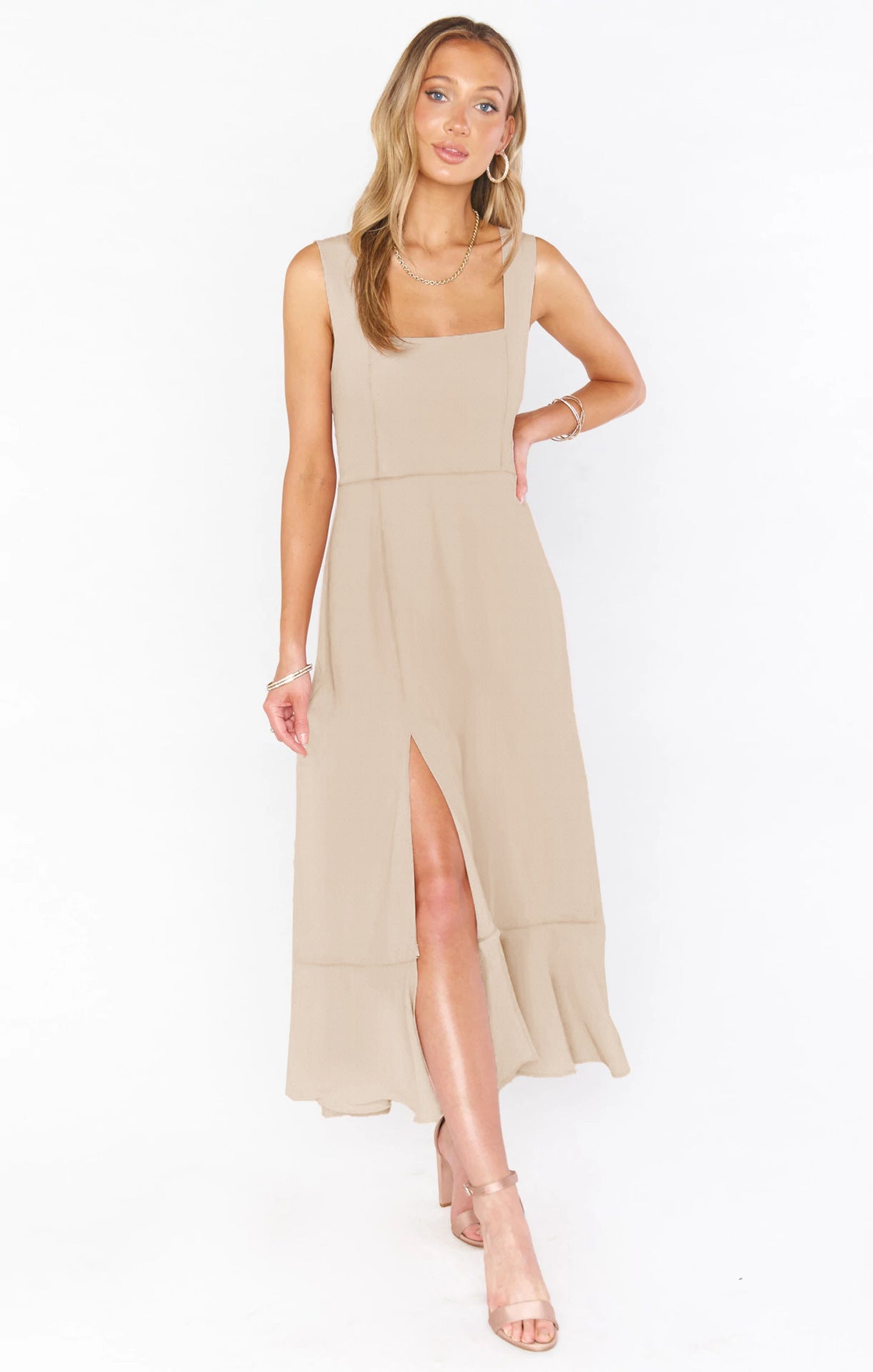 Temperament Suspender Split Dress With Lace-up Design Fashion Summer Ruffled Beach Dresses For Women Limorista