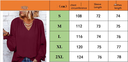 Autumn And Winter Solid Color Simple Cuff Smocking V-neck Women&