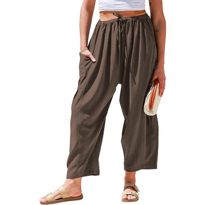 High Waist Wide Leg Loose Harem Cotton And Linen Trousers Limorista