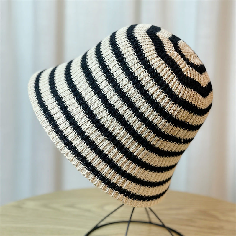 Sunshade Leisure Striped Knitted Dome Bucket Foldable Tide Bucket Hat Limorista