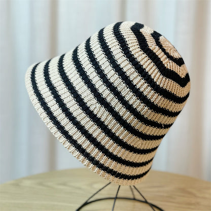 Sunshade Leisure Striped Knitted Dome Bucket Foldable Tide Bucket Hat Limorista