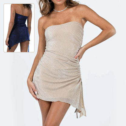Ins Tube Top Dress With Drawstring Design Summer Backless Dresses For Women Party Club Clothing Limorista
