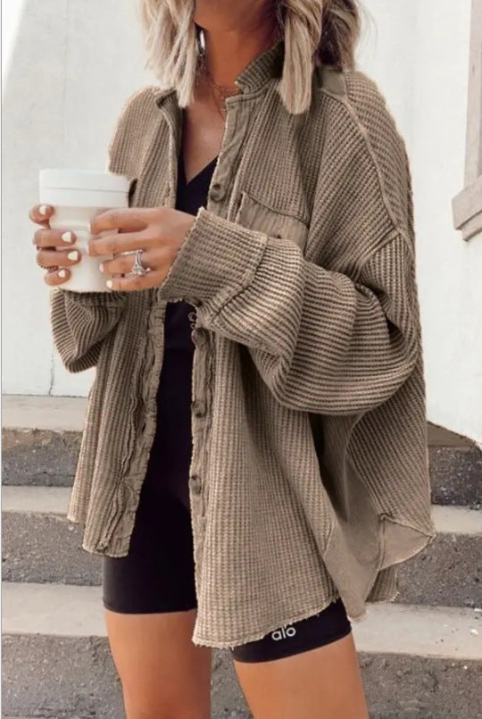 Casual Lapel Pocket Stitching Irregular Shirt Jacket Limorista