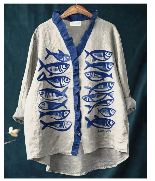 Loose Print Crew Neck Casual Plus Size Women&