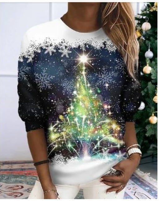 Snowflake Print Pullover Plus Size Women&
