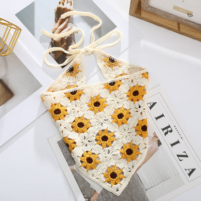 Girl Checker Crochet Triangle Scarf Headband Knitted Flower Limorista