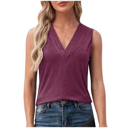 Solid Color Multi-layer Special V-neck Vest T-shirt For Women Limorista