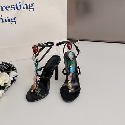 Fashion Colorful Beads Buckle Sandals Summer Stiletto High Heel Shoes Women Party Pumps Limorista