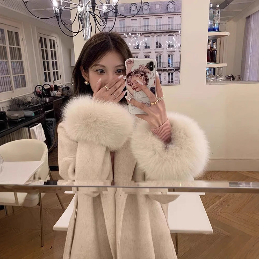 Cuff Detachable Fox Fur Elegant Double-sided Cashmere Coat Limorista