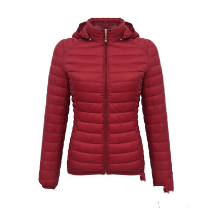Autumn And Winter Zipper Short Hooded Detachable Solid Color Stand Collar Lightweight Cotton-padded Jacket Limorista