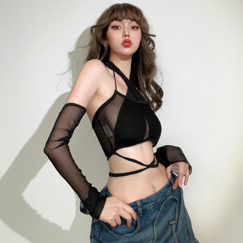 Hot Black Cross Neck Halter Top Limorista