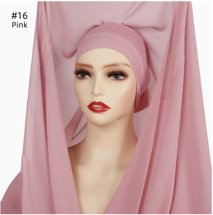 Lazy Chiffon Convenient Headscarf Magnetic Buckle Fixed Anti-drop Solid Color Limorista