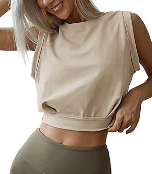 Sexy Navel-Exposed Sweatshirt Summer Loose Sleeveless T-Shirt Running Fitness Yoga Crop Tops Womens Clothing Limorista