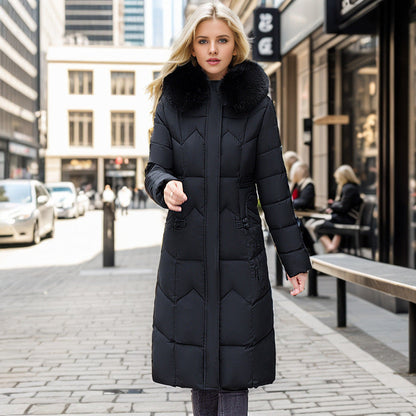 Winter Long Coat With Thickened Fur Collar Straight Slim Cotton-padded Jacket Women Limorista