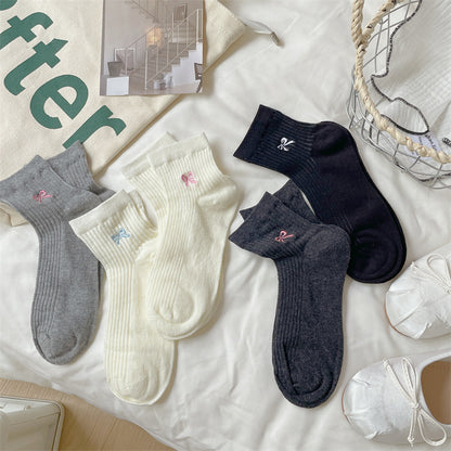 Bow Embroidered Short Thin Socks Limorista