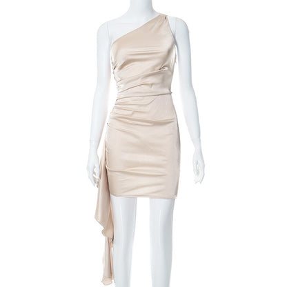 One-shoulder Sleeveless Mini Dress Sexy Slim Backless Skirt Party Wedding Dresses Womens Clothing Limorista