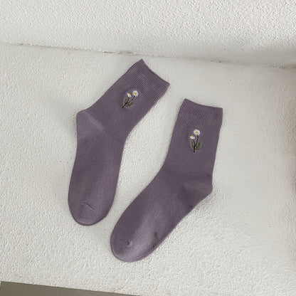 Japanese Candy Color Small Flower Embroidery Pile Socks Limorista