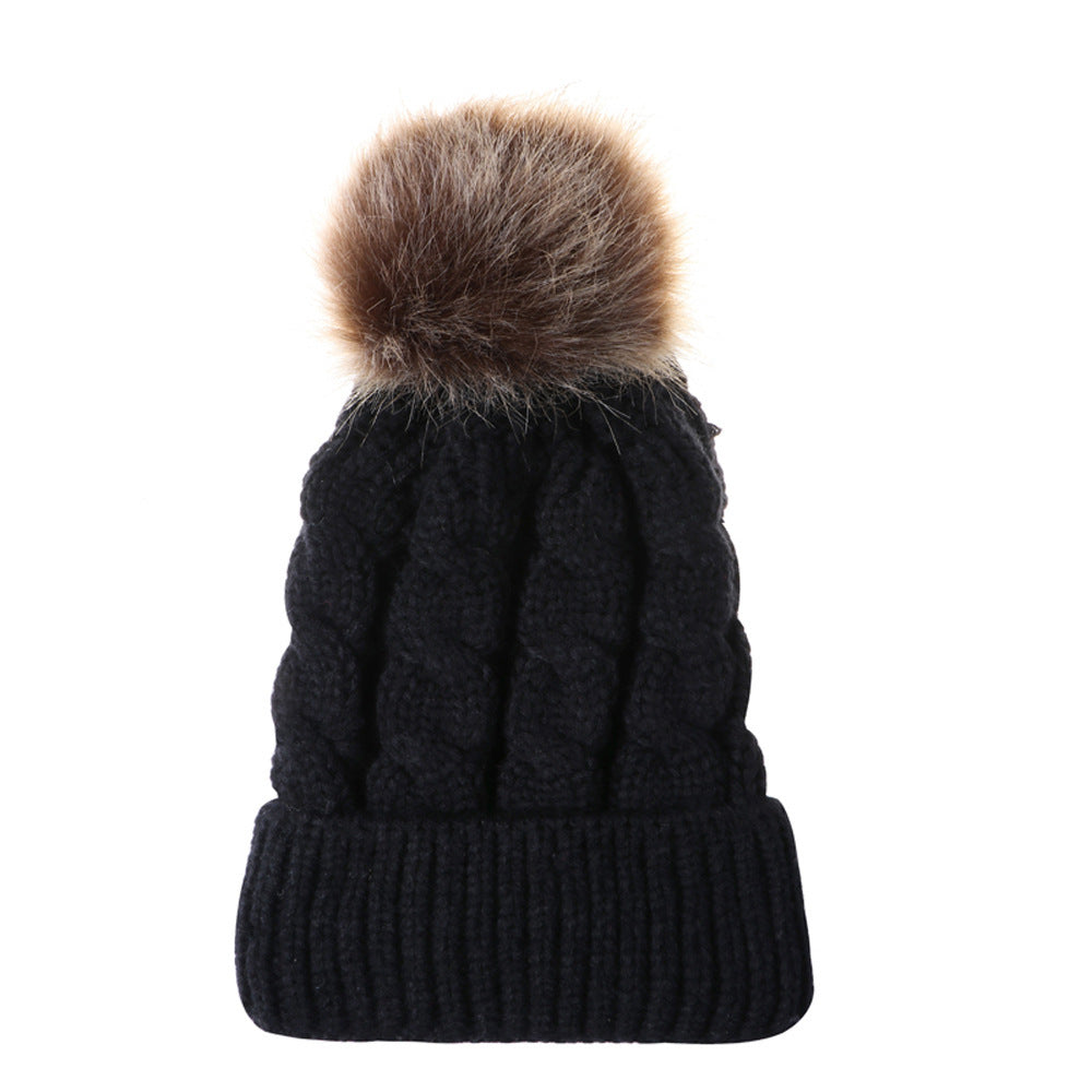Autumn and winter ball twist knit hat Warm female parent-child imitation braid hair ball wool cap Limorista