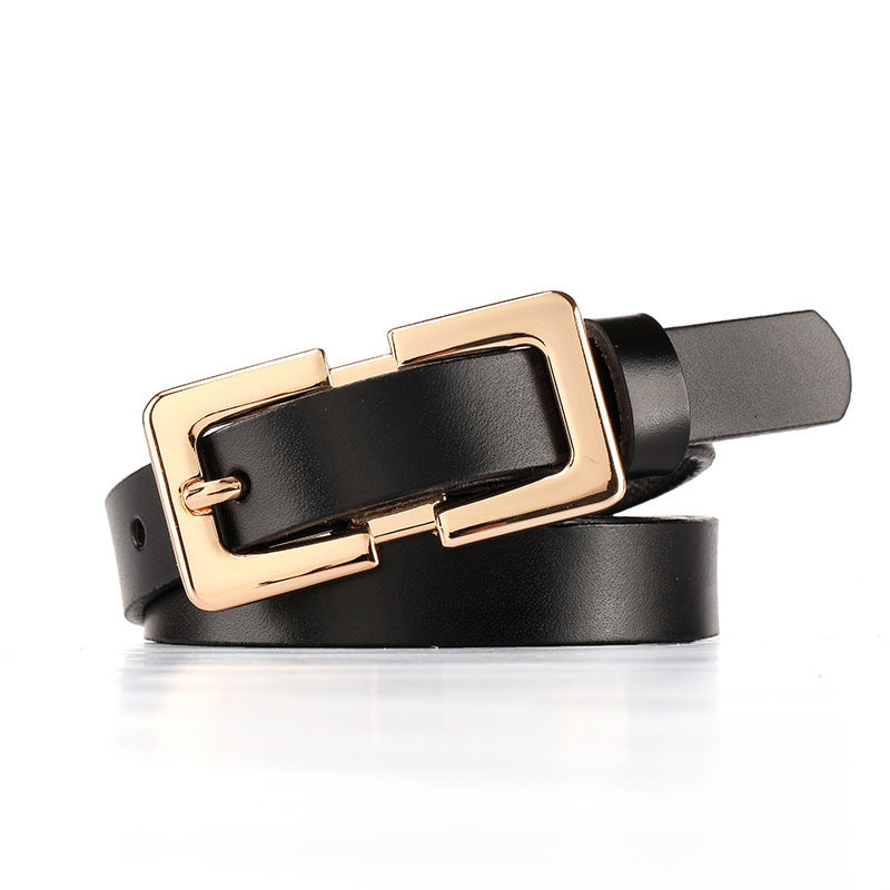 Retro Ladies Cowhide Leather Pin Buckle Belt Thin Simple Wild Belt Women Decoration Green Wholesale Limorista