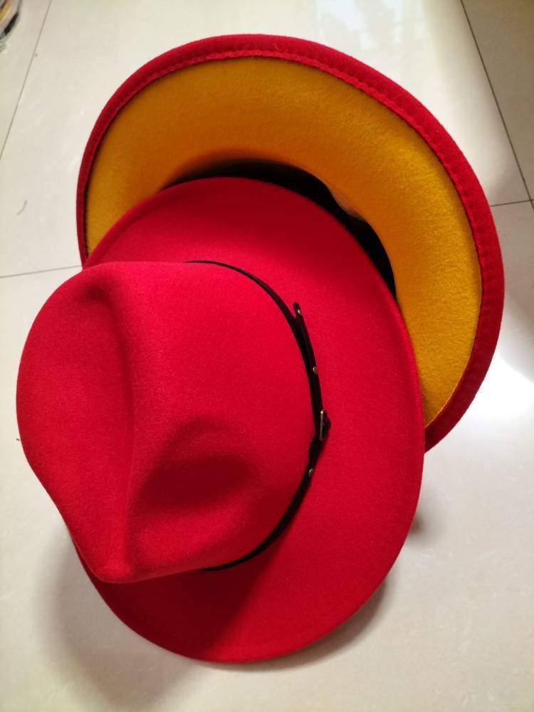 European And American Popular Woolen Top Color Matching Flat Brim Fedora Jazz Hat Limorista