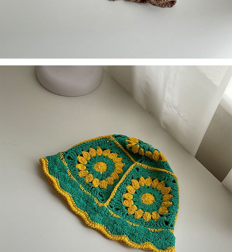 Handmade Design Double Color Hollow Basin Hat Women&