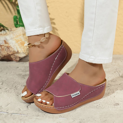 Summer Wedge Slides Slippers Fashion Fish Mouth Thick Bottom Roman Shoes Solid Color Beach Sandals For Women Limorista