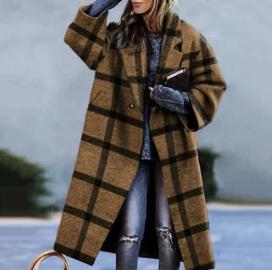 Turn-down Collar Coat Printed Woolen Long-cut Coat Limorista