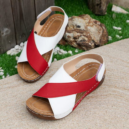 Summer Wedges Sandals With Colorblock Cross-strap Design Casual Thick-soled Roman Shoes For Women Limorista
