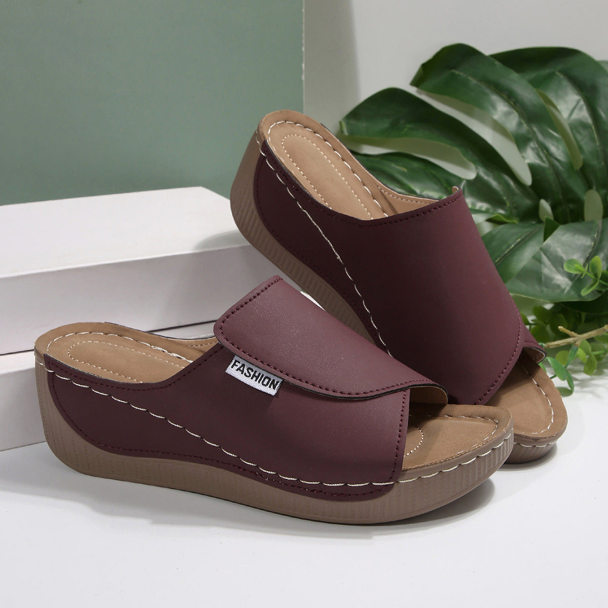 Simple Stylish Peep Toe Wedge Slippers Limorista
